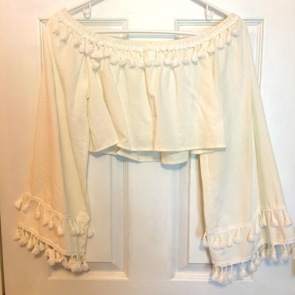 2 pc top & skirt set. Sz S. Linen cotton blend. Boho beach tassel swimsuit cover